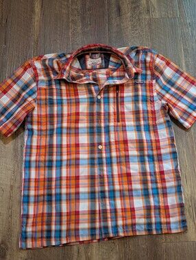 Pacific Trail Orange Plaid Short-Sleeve Button Shirt W Vented Back Size Large